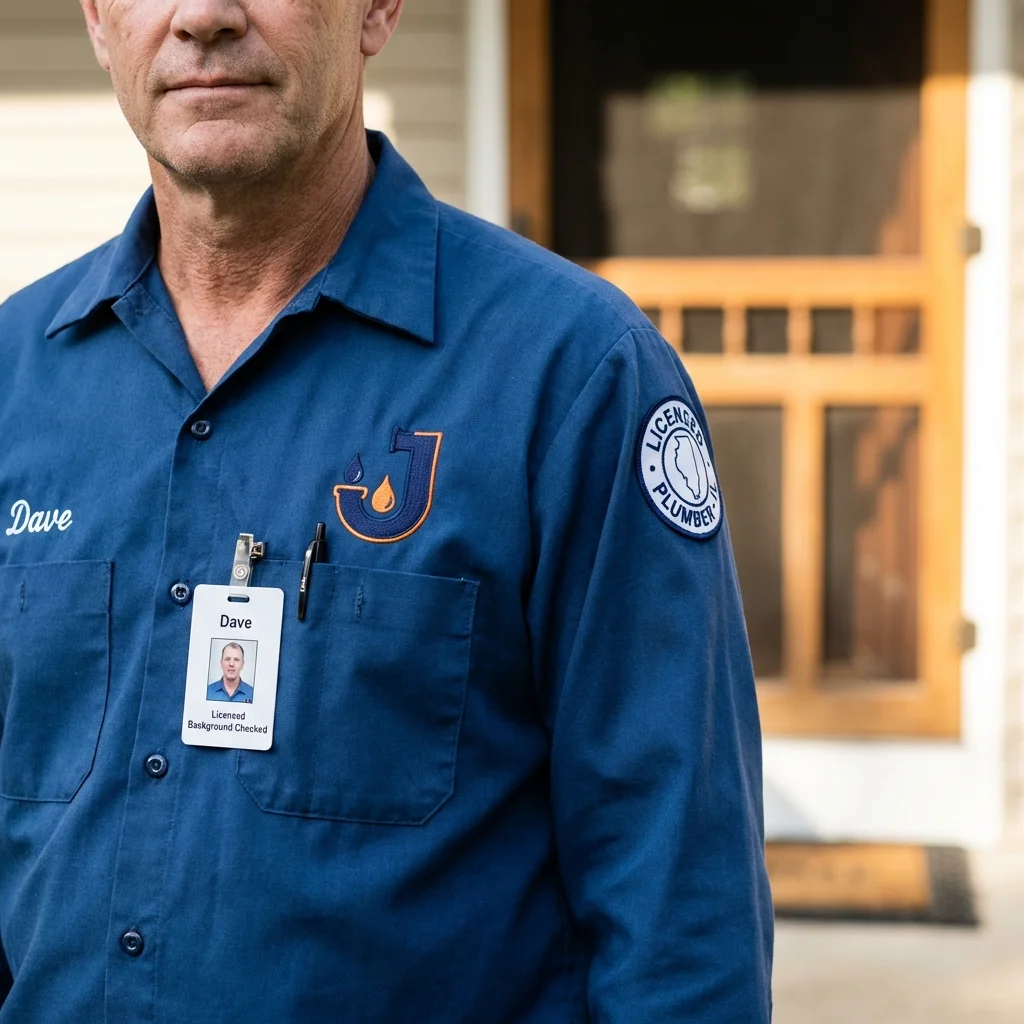 Licensed plumber showing ID badge in Wrightsville Beach, NC